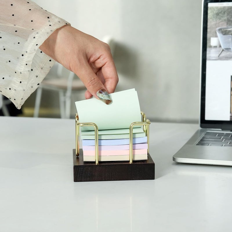 MXOAZNE Wood Sticky Note Holder, 3 x 3 inch Self-Stick Note Memo Pad Holder for Desk, Notepad Dispenser for School Office, Gold - Image 4